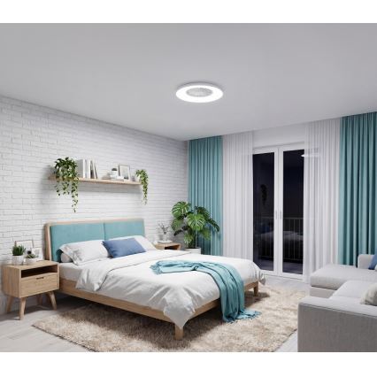 LED RGBW fényerőszabályozható mennyezeti lámpatest ventilátorral PLAVE PAN LED/24W/230V 3000-6500K átm. 48,5 cm fehér + távirányító