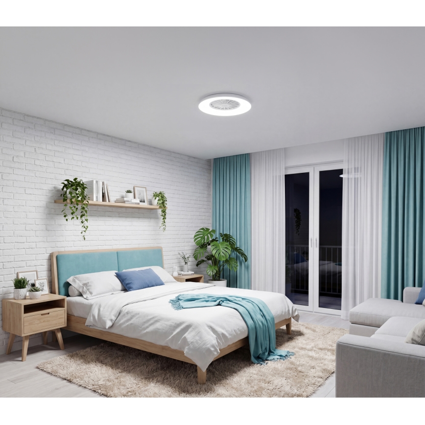 LED RGBW fényerőszabályozható mennyezeti lámpatest ventilátorral PLAVE PAN LED/24W/230V 3000-6500K átm. 48,5 cm fehér + távirányító
