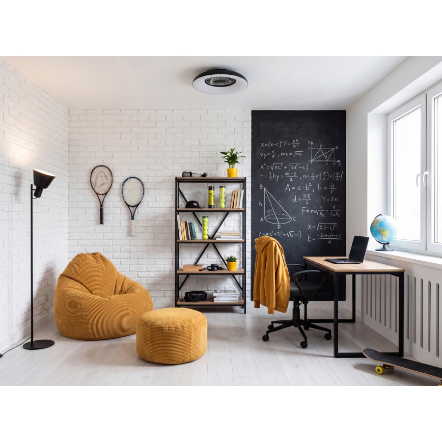 LED RGBW fényerőszabályozható mennyezeti lámpatest ventilátorral PLAVE PAN LED/48W/230V 3000–6500K átm. 60 cm fekete + távirányító