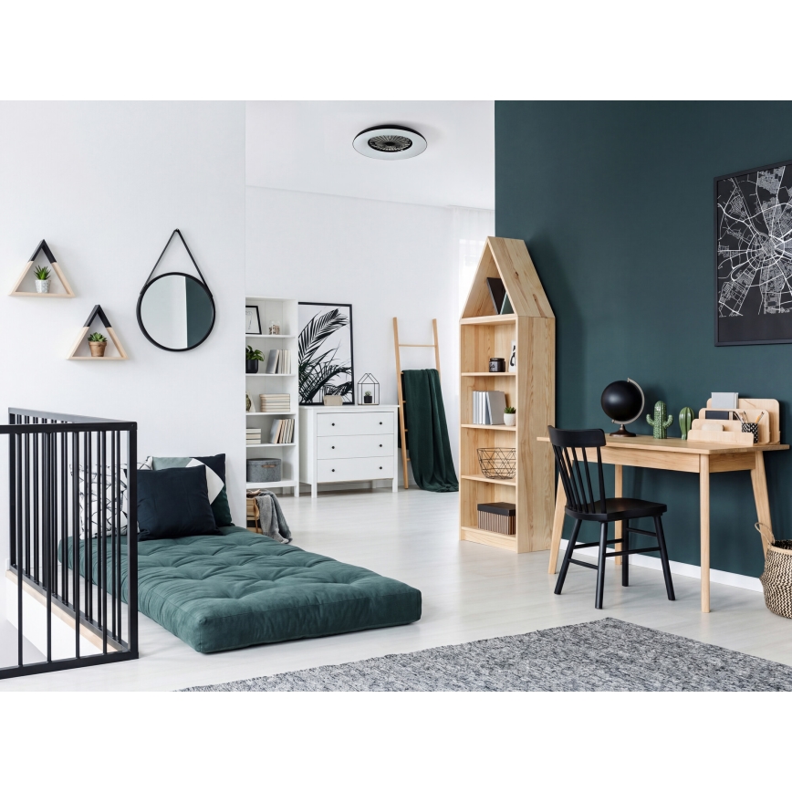 LED RGBW fényerőszabályozható mennyezeti lámpatest ventilátorral PLAVE PAN LED/48W/230V 3000–6500K átm. 60 cm fekete + távirányító