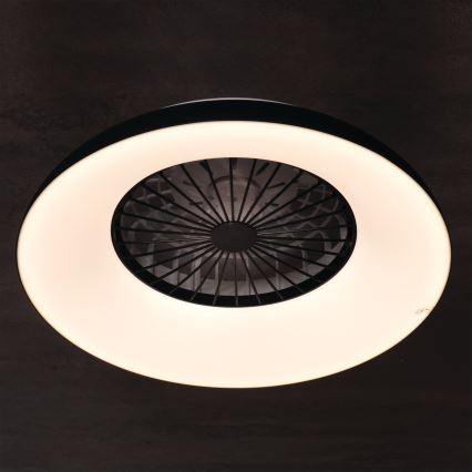 LED RGBW fényerőszabályozható mennyezeti lámpatest ventilátorral PLAVE PAN LED/48W/230V 3000–6500K átm. 60 cm fekete + távirányító