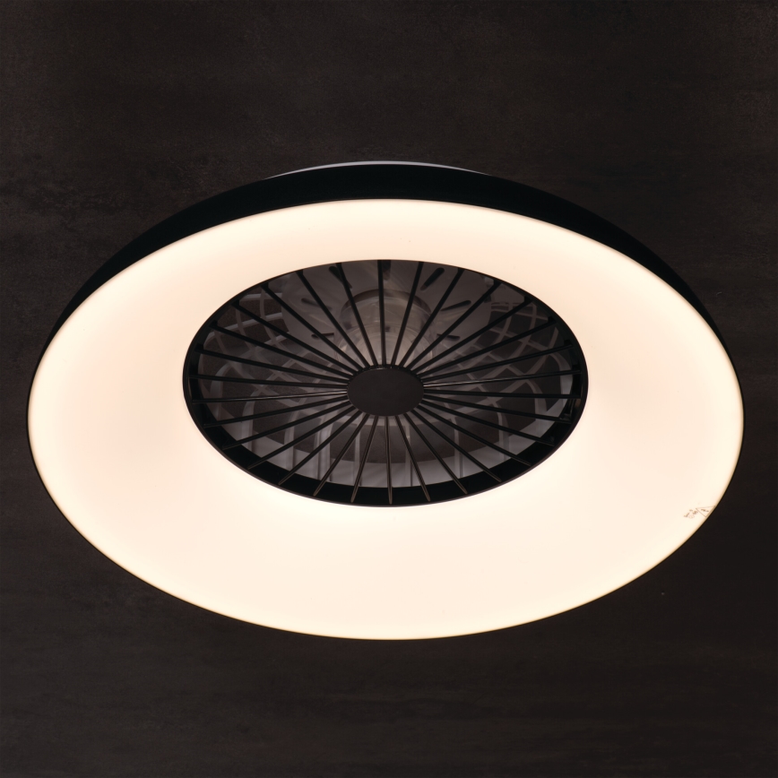 LED RGBW fényerőszabályozható mennyezeti lámpatest ventilátorral PLAVE PAN LED/48W/230V 3000–6500K átm. 60 cm fekete + távirányító