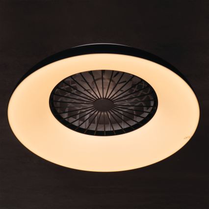 LED RGBW fényerőszabályozható mennyezeti lámpatest ventilátorral PLAVE PAN LED/48W/230V 3000–6500K átm. 60 cm fekete + távirányító