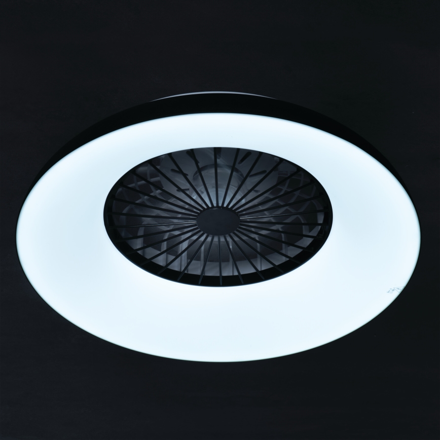 LED RGBW fényerőszabályozható mennyezeti lámpatest ventilátorral PLAVE PAN LED/48W/230V 3000–6500K átm. 60 cm fekete + távirányító