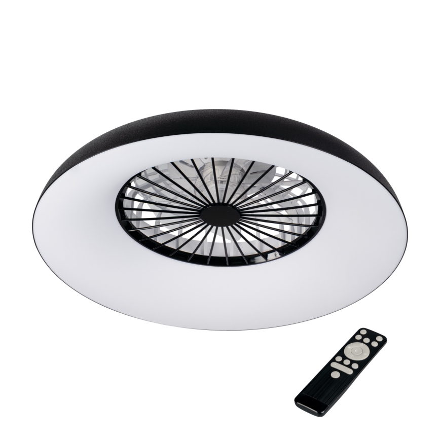 LED RGBW fényerőszabályozható mennyezeti lámpatest ventilátorral PLAVE PAN LED/48W/230V 3000–6500K átm. 60 cm fekete + távirányító