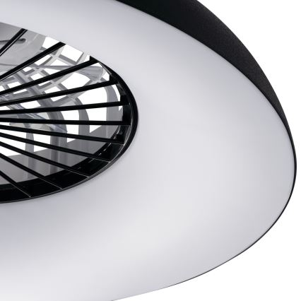 LED RGBW fényerőszabályozható mennyezeti lámpatest ventilátorral PLAVE PAN LED/48W/230V 3000–6500K átm. 60 cm fekete + távirányító