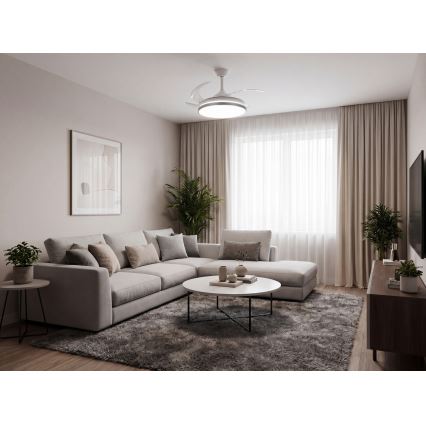 LED Fényerőszabályozható mennyezeti lámpa ventilátorral PLAVE LED/36W/230V 3000-6500K ezüst/fehér + távirányítóval