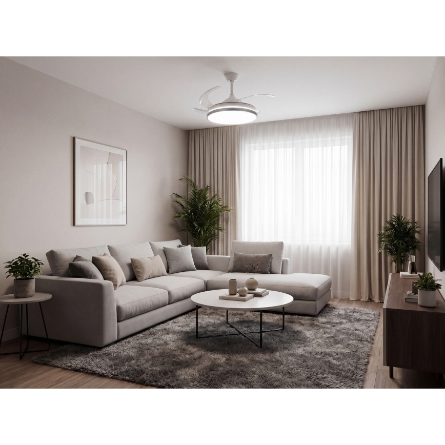 LED Fényerőszabályozható mennyezeti lámpa ventilátorral PLAVE LED/36W/230V 3000-6500K ezüst/fehér + távirányítóval