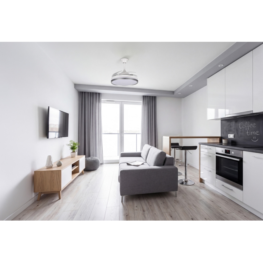 LED Fényerőszabályozható mennyezeti lámpa ventilátorral PLAVE LED/36W/230V 3000-6500K ezüst/fehér + távirányítóval