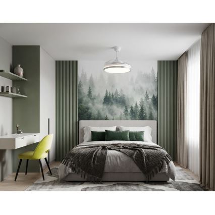 LED Fényerőszabályozható mennyezeti lámpa ventilátorral PLAVE LED/36W/230V 3000-6500K ezüst/fehér + távirányítóval