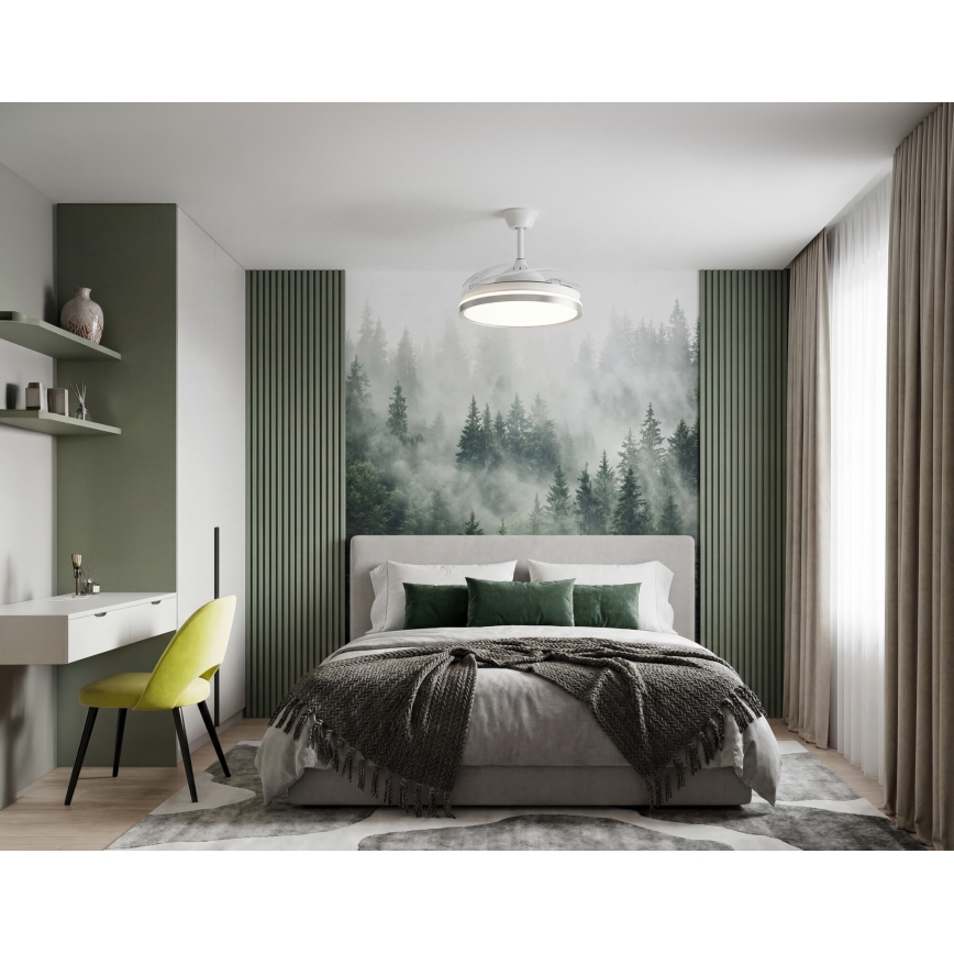 LED Fényerőszabályozható mennyezeti lámpa ventilátorral PLAVE LED/36W/230V 3000-6500K ezüst/fehér + távirányítóval