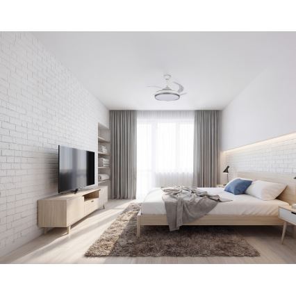 LED Fényerőszabályozható mennyezeti lámpa ventilátorral PLAVE LED/36W/230V 3000-6500K ezüst/fehér + távirányítóval