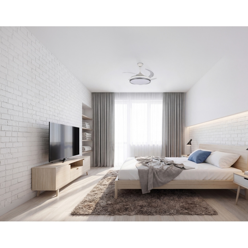 LED Fényerőszabályozható mennyezeti lámpa ventilátorral PLAVE LED/36W/230V 3000-6500K ezüst/fehér + távirányítóval