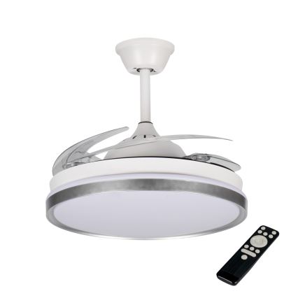 LED Fényerőszabályozható mennyezeti lámpa ventilátorral PLAVE LED/36W/230V 3000-6500K ezüst/fehér + távirányítóval
