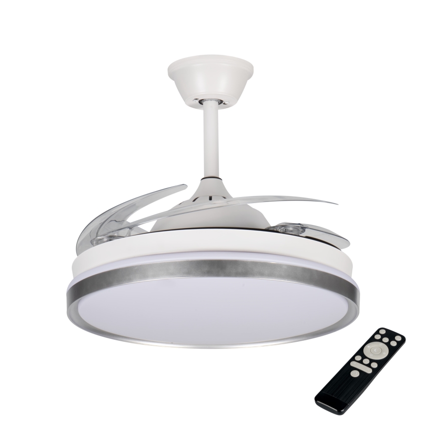 LED Fényerőszabályozható mennyezeti lámpa ventilátorral PLAVE LED/36W/230V 3000-6500K ezüst/fehér + távirányítóval