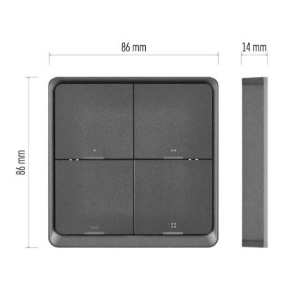Kapcsoló 4-gombos GoSmart 1xCR2430 Tuya fekete