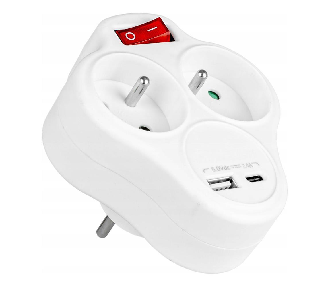 Vayox Kapcsolós elosztó 2 aljzattal + USB