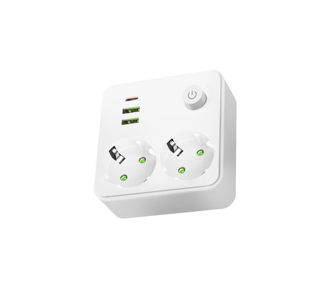 Kapcsolós elosztó LINEA 2x230V + 3xUSB A/C SCHUKO fehér 004317
