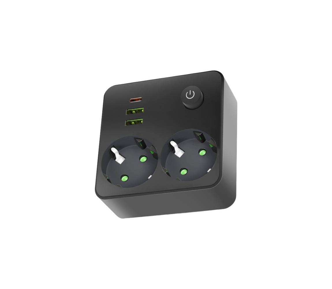 Kapcsolós elosztó LINEA 2x230V + 3xUSB A/C SCHUKO fekete 004318