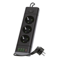 Kapcsolós elosztó LINEA PRO 3x230V+3xUSB-A + 1xUSB-C SCHUKO 1,5 m fekete