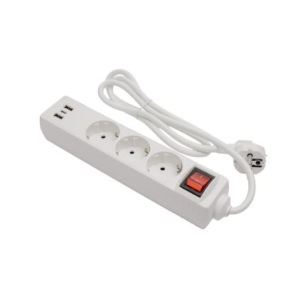 Kapcsolós hosszabbító kábel, 3 aljzat + 2x USB-A + 1x USB-C, 1,5 m, SCHUKO, fehér