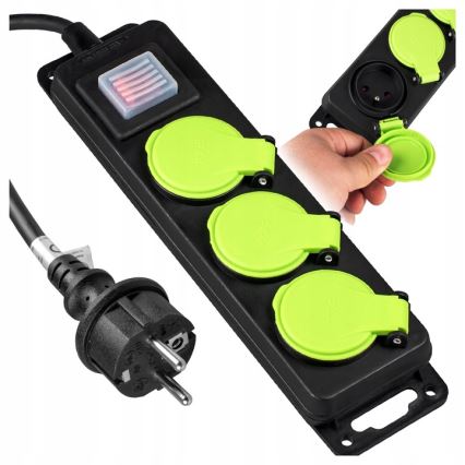 Kapcsolós hosszabbítókábel, 3 aljzat, 20 m, IP44