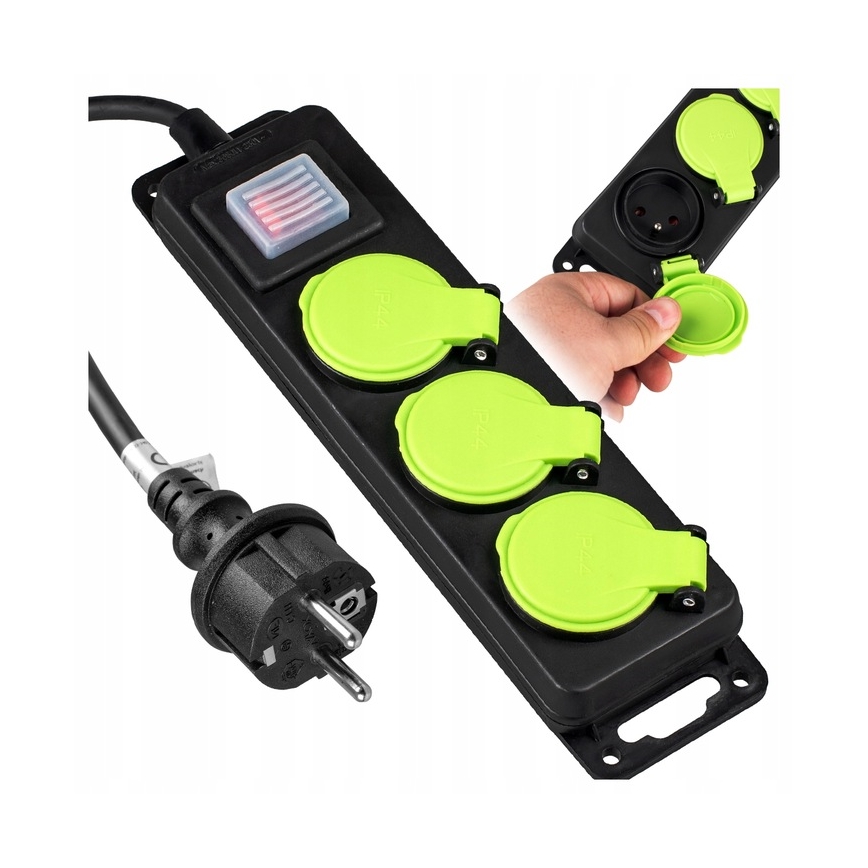 Kapcsolós hosszabbítókábel, 3 aljzat, 20 m, IP44