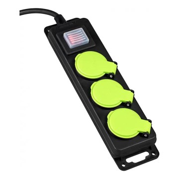 Kapcsolós hosszabbítókábel 3 aljzattal, 10 m, IP44