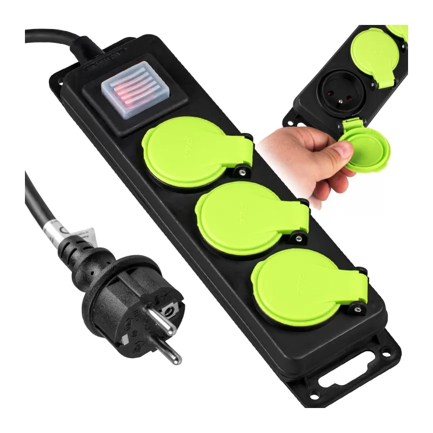 Kapcsolós hosszabbítókábel, 3 aljzattal, 3 m, IP44