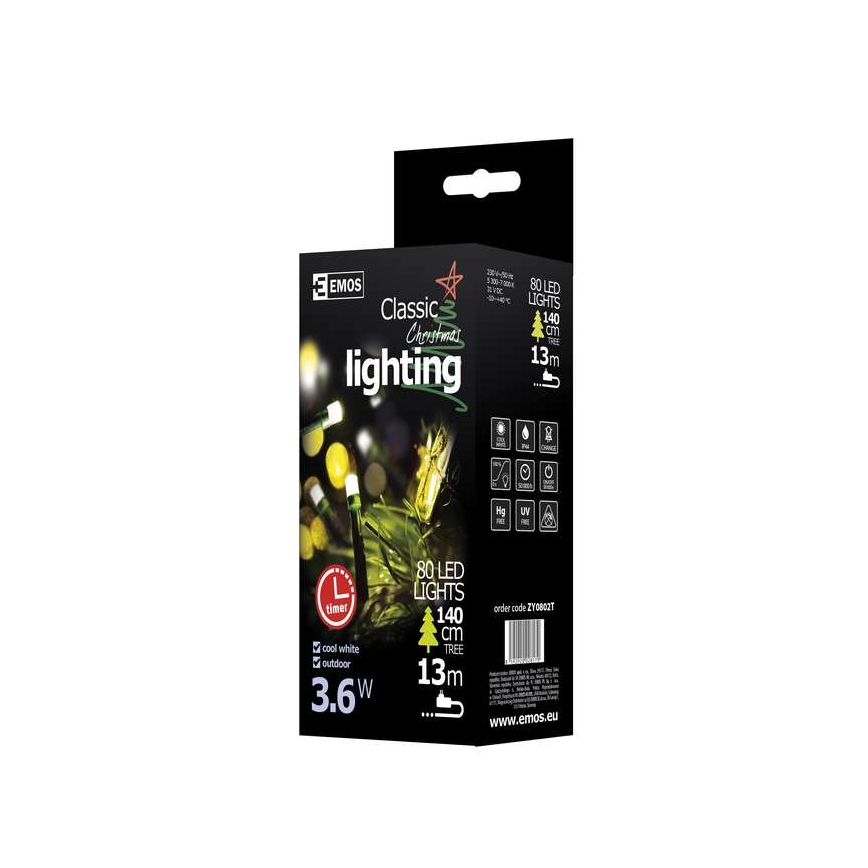 Emos ZY0802T - Karácsonyi dekoráció lánc szabadtéri IP44 8m 80xLED