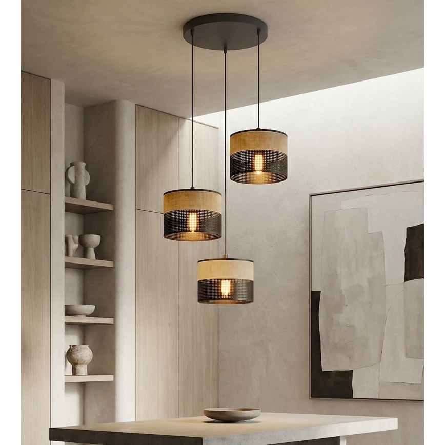 KARBON kábelen függő csillár, 3xE27/15W/230V, fekete/barna