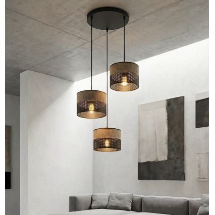 KARBON kábelen függő csillár, 3xE27/15W/230V, fekete/barna