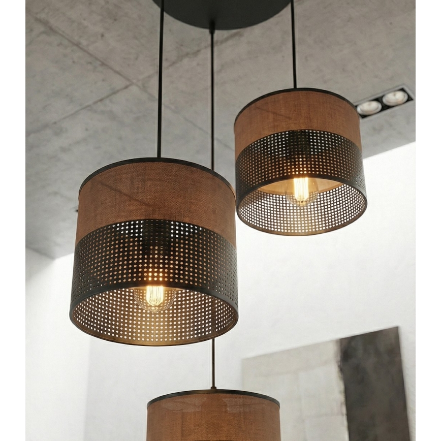 KARBON kábelen függő csillár, 3xE27/15W/230V, fekete/barna