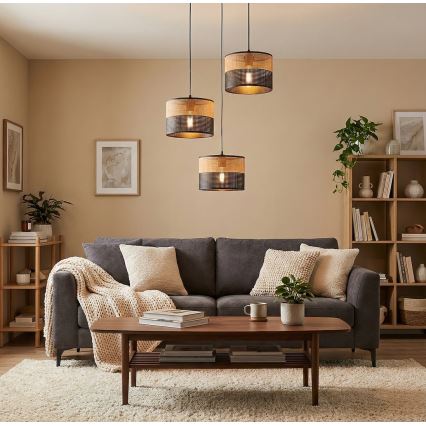 KARBON kábelen függő csillár, 3xE27/15W/230V, fekete/barna