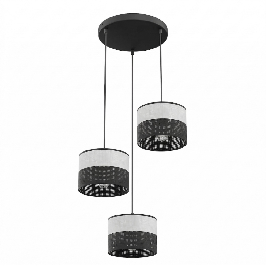 KARBON kábeles csillár 3xE27/15W/230V fekete/szürke
