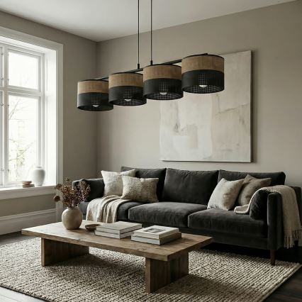 KARBON kábeles függőlámpa 4xE27/15W/230V fekete/barna