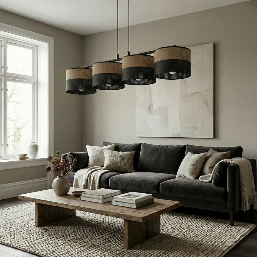 KARBON kábeles függőlámpa 4xE27/15W/230V fekete/barna