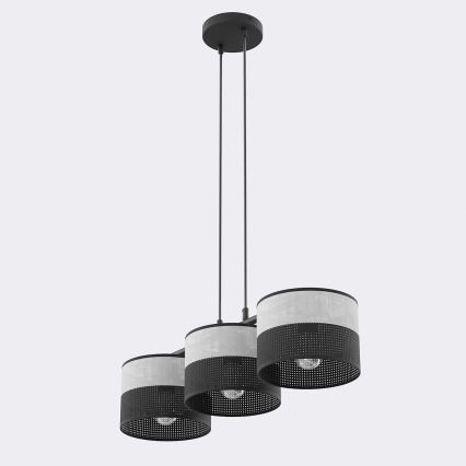 KARBON kábellel függesztett csillár 3x E27/15W/230V fekete/szürke