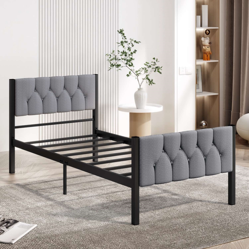 KAROM fém egyszemélyes ágy 90x200 cm, szürke, teherbírás 120 kg