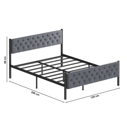 KAROM fém kétszemélyes ágy 120x200 cm, szürke, teherbírás 120 kg