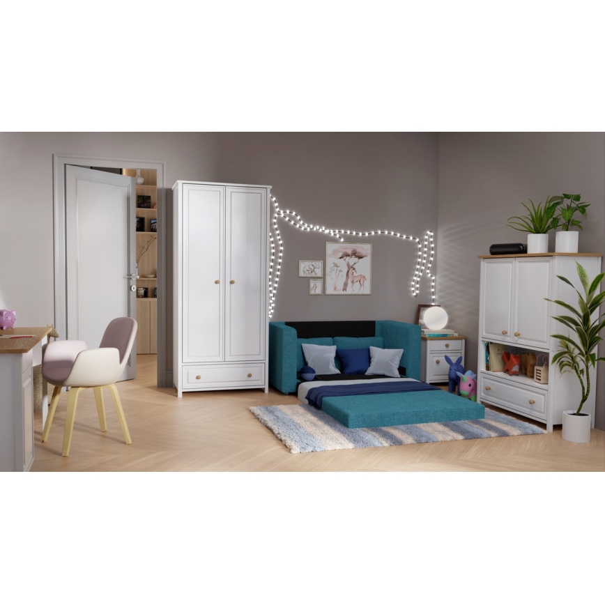 Kárpitozott, ággyá nyitható, kétüléses karfás kanapé LAYLA kék