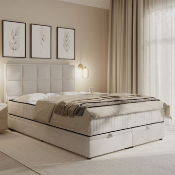 Kárpitozott ágy matracokkal és ágyneműtárolóval GRACE 140x200 cm bézs