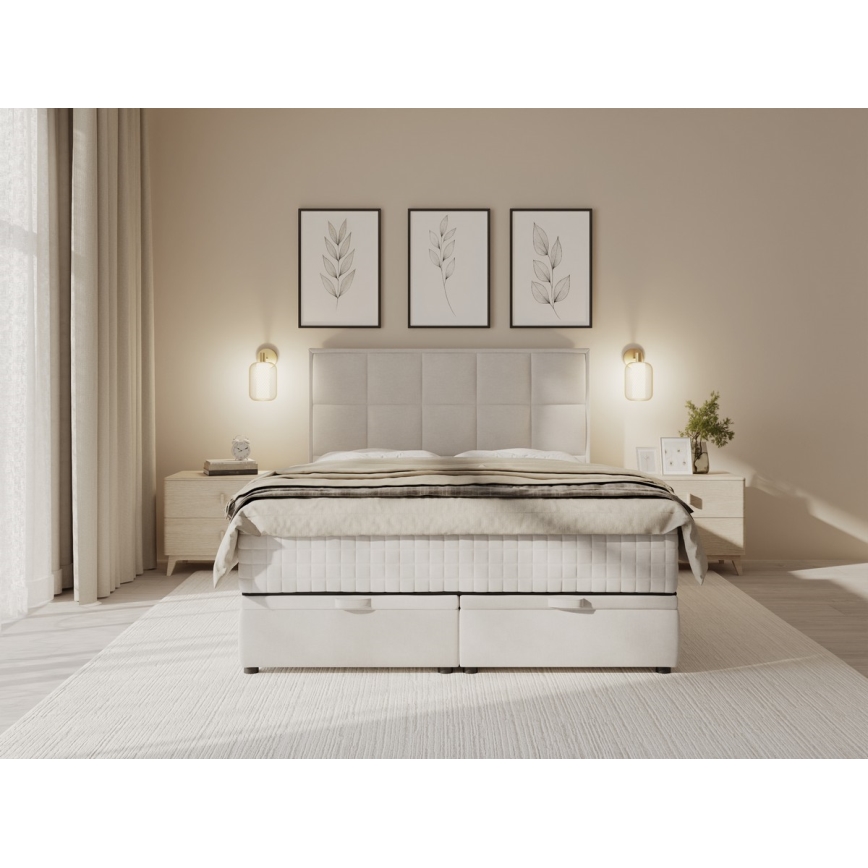 Kárpitozott ágy matracokkal és ágyneműtárolóval GRACE 140x200 cm bézs