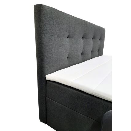 EMBER ágyneműtartós kárpitozott ágy 180x200 cm matracokkal és topperrel, antracit
