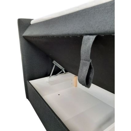 EMBER ágyneműtartós kárpitozott ágy 180x200 cm matracokkal és topperrel, antracit