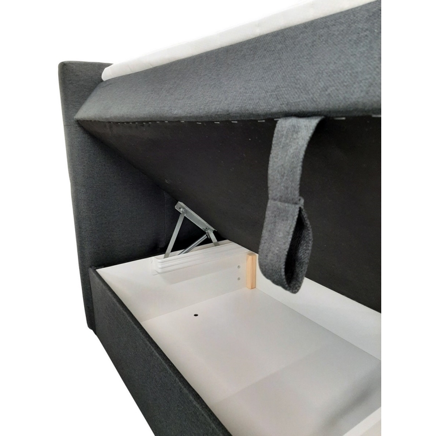 EMBER ágyneműtartós kárpitozott ágy 180x200 cm matracokkal és topperrel, antracit