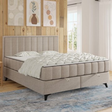 Kárpitozott ágy matracokkal és topperrel, ágyneműtartóval ALICIA 140x200 cm bézs