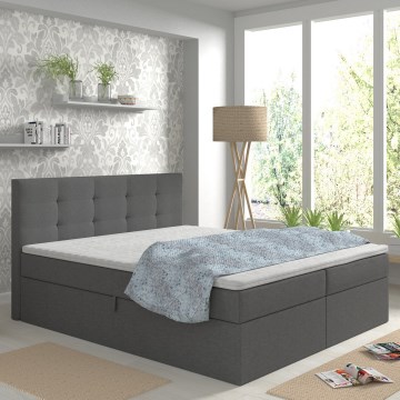 Kárpitozott ágy matracokkal és topperrel, ágyneműtartóval EMBER 160x200 cm antracit