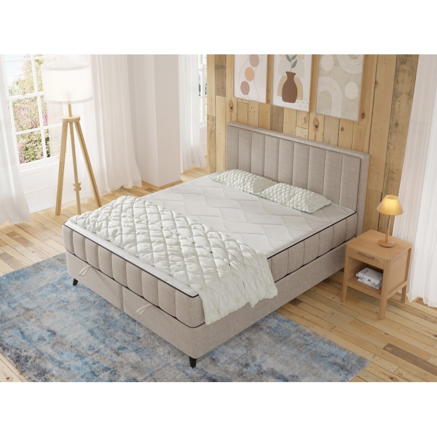 Kárpitozott ágy matracokkal és topperrel, ágyneműtartóval ALICIA 140x200 cm bézs
