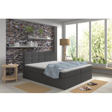 Kárpitozott ágy matracokkal és topperrel, ágyneműtartóval EMBER 160x200 cm antracit